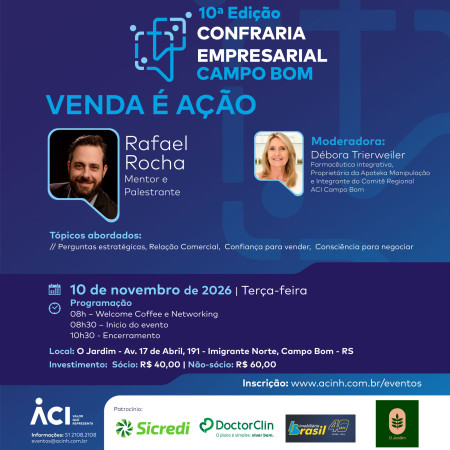 Vendas são tema da próxima Confraria Empresarial: Campo Bom