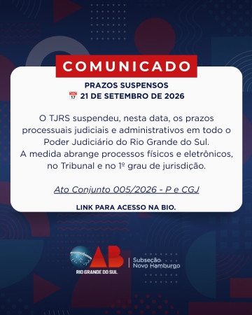Tribunal de Justiça do RS também suspende prazos