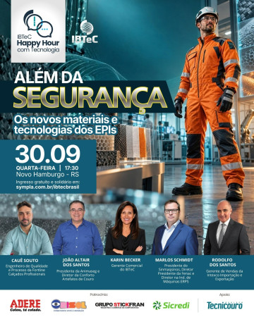 Os novos materiais e tecnologias dos EPIs, tema do Happy Hour do IBTeC, 30 de setembro