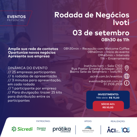 Rodada de Negócios: Ivoti ocorre novamente dia 03 de setembro
