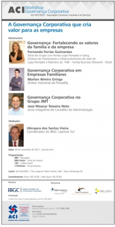 Workshop Governança Corporativa será nesta quinta-feira