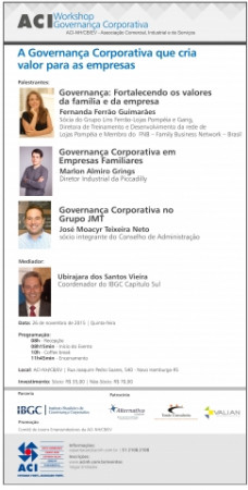Workshop Governança Corporativa será nesta quinta-feira