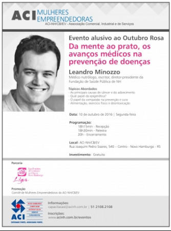 Palestra com o médico nutrólogo Leandro Minozzo vai marcar o Outubro Rosa na ACI