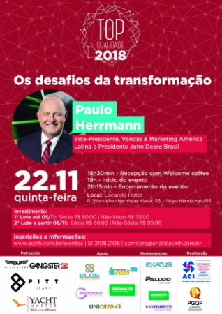 Presidente da John Deere Brasil vai palestrar no Top Qualidade da ACI