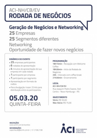 Rodada de Negócios da ACI acontece dia 5 de março