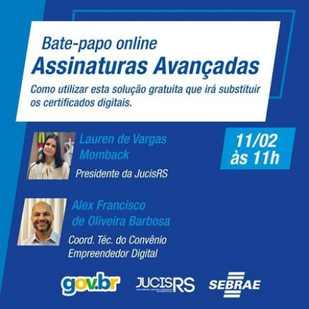 Bate-papo on-line JucisRS: assinatura avançada e alteração de acesso no portal da JucisRS