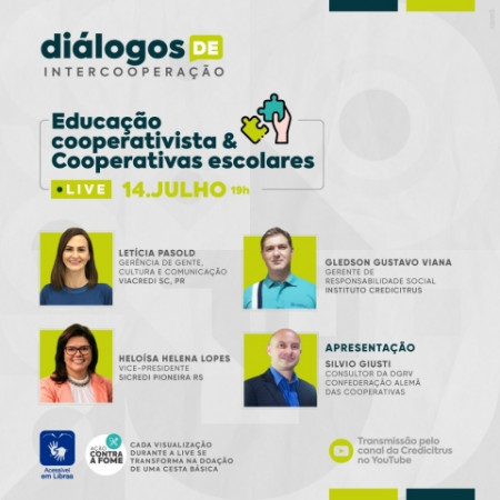 Educação e cooperativismo é a pauta do encontro de Diálogos de Intercooperação deste mês, na live que ocorre nesta quarta (14)