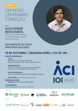 ACI comemora 101 anos, nesta segunda-feira, com diplomação de nova diretoria e talk show com Guilherme Benchimol