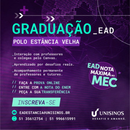 Polo de Estância Velha da Unisinos tem inscrições abertas para cursos de graduação EAD