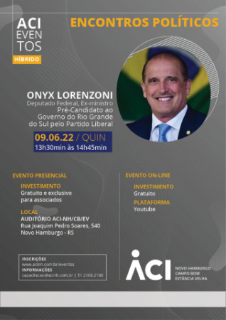 Pré-candidato ao Piratini, Onyx Lorenzoni estará na ACI, no dia 09