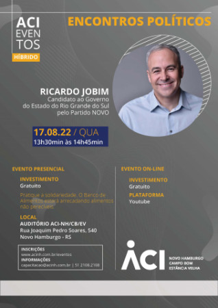 Ricardo Jobim, candidato a governador do RS pelo Partido Novo, apresenta propostas na ACI, nesta quarta-feira