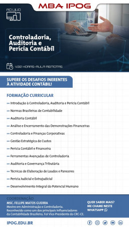 IPOG Instituto de Pós Graduação apresenta MBA em controladoria, auditoria e perícia contábil