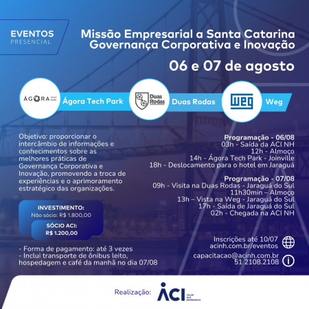 Missão Empresarial a Santa Catarina em agosto