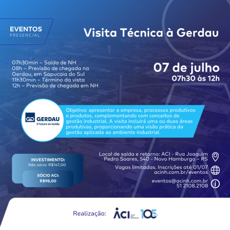Profissionais fazem visita técnica à Gerdau dia 07 de julho