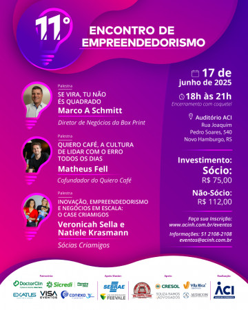 Com três palestras inspiradoras, 11° Encontro de Empreendedorismo ocorrerá dia 17 de junho