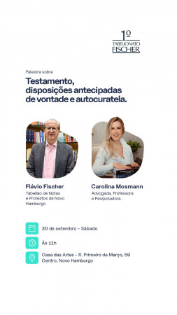 Tabelionato Fischer realiza palestra sobre testamento, no dia 30