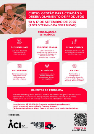 ACI e Accademia Costume & Moda promovem curso Gestão para Criação & Desenvolvimento de Produtos na Itália