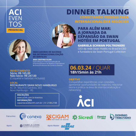 Dinner Talking apresenta expansão da Swan Hotéis em Portugal e indicadores de sucesso na internacionalização de serviços