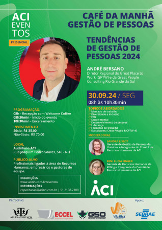 Palestra sobre tendências em gestão de pessoas será no dia 30 de setembro