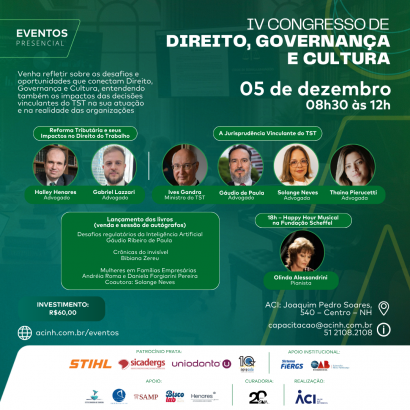 IV Congresso de Direito, Governança e Cultura será realizado nesta sexta-feira