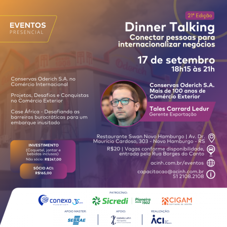 Mais de cem anos de atuação internacional de Conservas Oderich são tema do 21° Dinner Talking