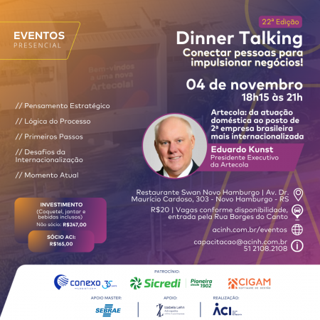 22º Dinner Talking recebe presidente executivo da Artecola