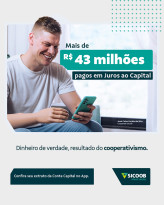 Sicoob MaxiCrédito paga mais de R$ 43 milhões em Juros ao Capital aos cooperados