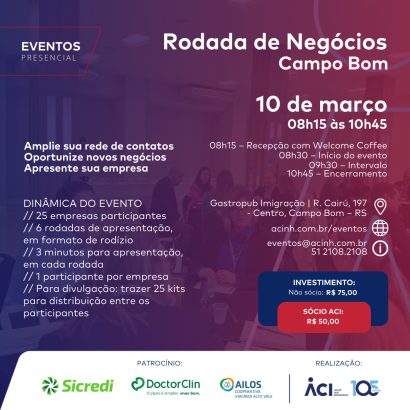 ACI promove Rodada de Negócios em Campo Bom no dia 10