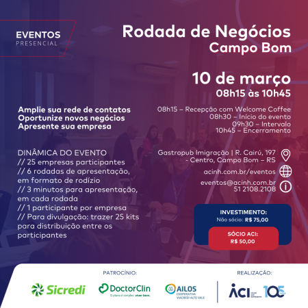 ACI promove Rodada de Negócios em Campo Bom no dia 10 de março
