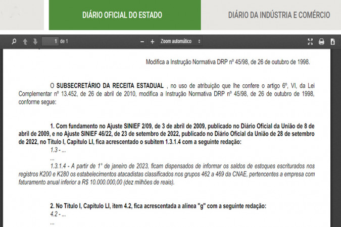 Instrução Normativa RE nº 090/2022 - Bloco K – dispensa para estabelecimentos atacadistas