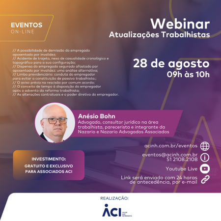 Webinar Atualizações Trabalhistas ocorre nesta quinta-feira