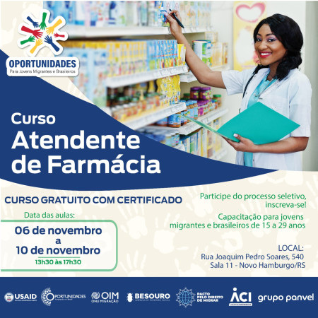 Curso de Atendente de Farmácia gratuito e presencial em Novo Hamburgo